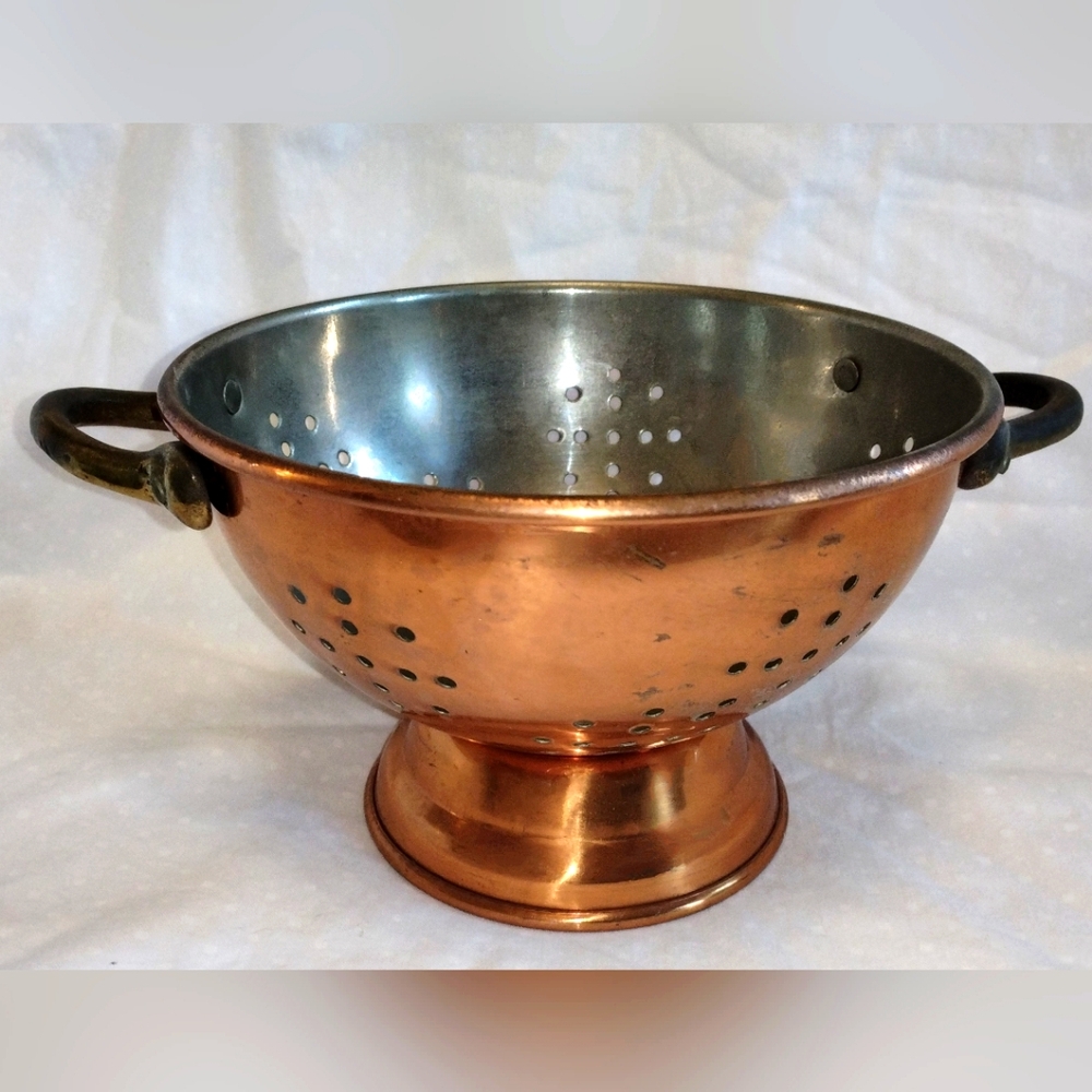 Vintage Copper Colander with Brass Handles